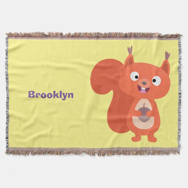 Happy cute red squirrel cartoon illustration throw blanket (Front)
