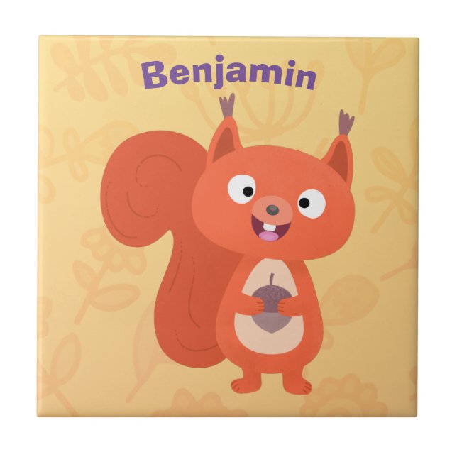 Happy cute red squirrel cartoon illustration tile (Front)