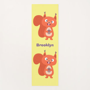 Happy cute red squirrel cartoon illustration yoga mat