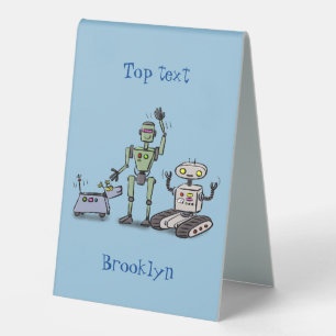 Happy cute robots trio cartoon