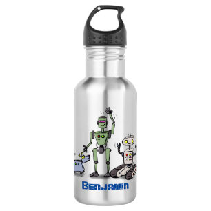 Happy cute robots trio cartoon 532 ml water bottle