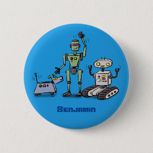 Happy cute robots trio cartoon 6 cm round badge