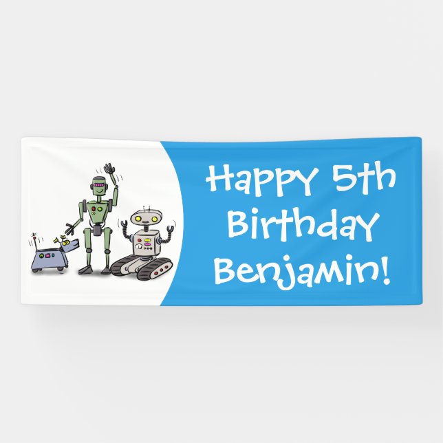 Happy cute robots trio cartoon banner (Horizontal)