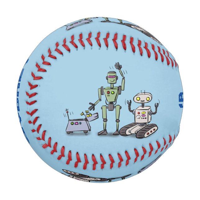 Happy cute robots trio cartoon baseball (Front Left)