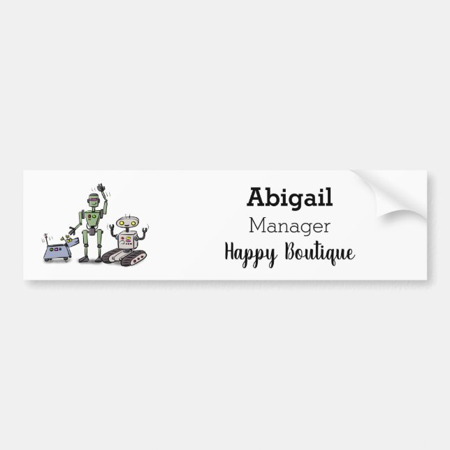 Happy cute robots trio cartoon  bumper sticker (Front)