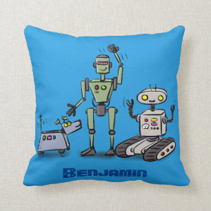Happy cute robots trio cartoon cushion