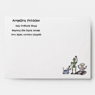 Happy cute robots trio cartoon envelope