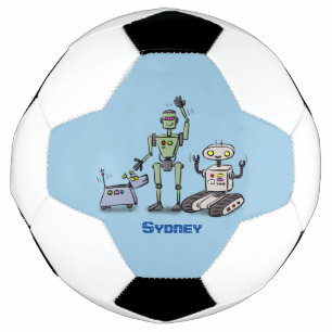 Happy cute robots trio cartoon football