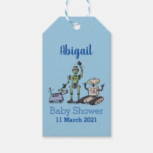 Happy cute robots trio cartoon  gift tags