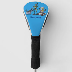 Happy cute robots trio cartoon golf head cover