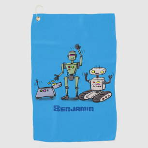 Happy cute robots trio cartoon  golf towel