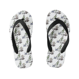 Happy cute robots trio cartoon kid's flip flops