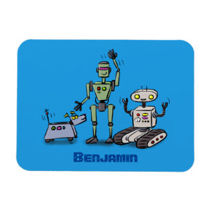 Happy cute robots trio cartoon magnet