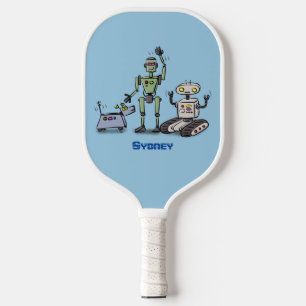 Happy cute robots trio cartoon  pickleball paddle