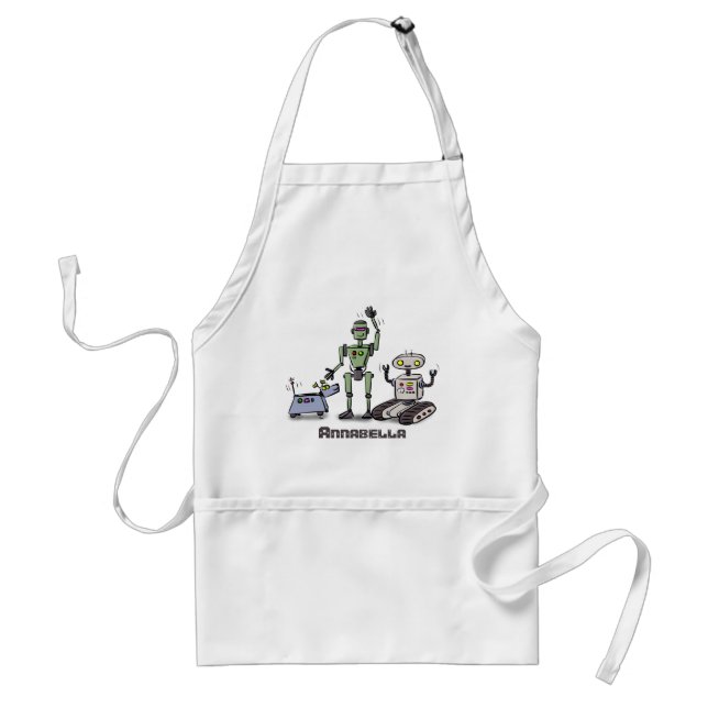 Happy cute robots trio cartoon standard apron (Front)