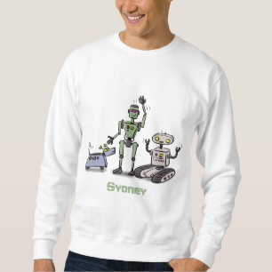 Happy cute robots trio cartoon sweatshirt