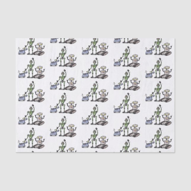 Happy cute robots trio cartoon tissue paper (Front)