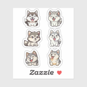 happy cute Siberian huskies dogs stickers pack