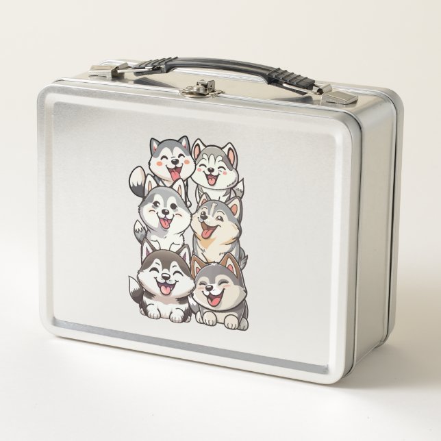 Happy cute Siberian huskies Metal Lunch Box (Front)