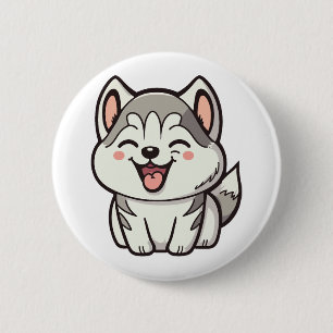 Happy cute Siberian husky dog 6 Cm Round Badge