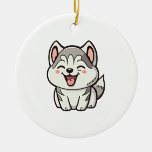Happy cute Siberian husky dog Ceramic Tree Decoration