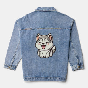 Happy cute Siberian husky dog Denim Jacket