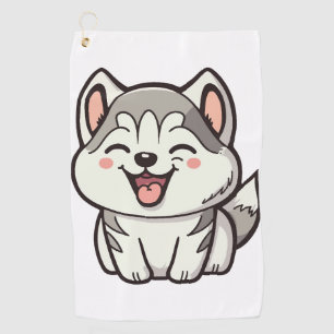 Happy cute Siberian husky dog Golf Towel