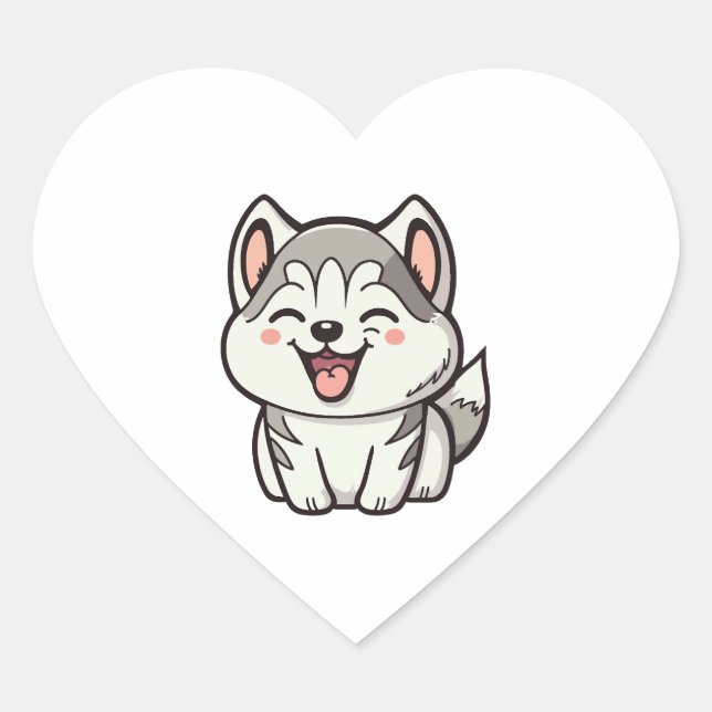 Happy cute Siberian husky dog Heart Sticker (Front)