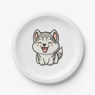 Happy cute Siberian husky dog Paper Plate