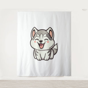Happy cute Siberian husky dog Tapestry