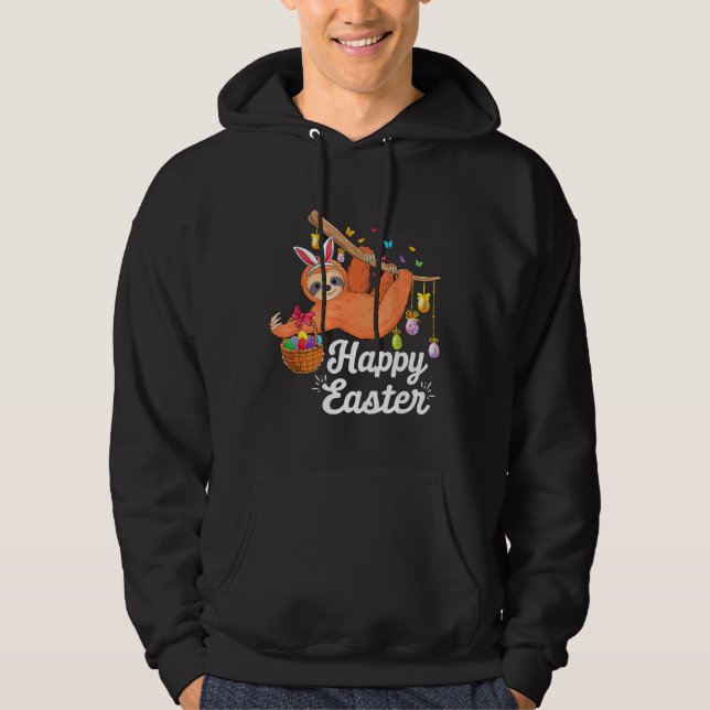 Happy Cute Sloth With Bunny Ears   Egg Hunting Eas Hoodie (Front)