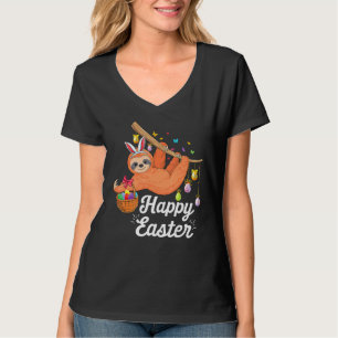 Happy Cute Sloth With Bunny Ears & Egg Hunting Eas T-Shirt