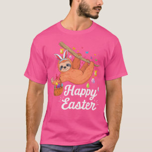 Happy Cute Sloth With Bunny Ears Egg Hunting Easte T-Shirt