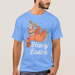 Happy cute sloth with Bunny ears Egg Hunting Easte T-Shirt