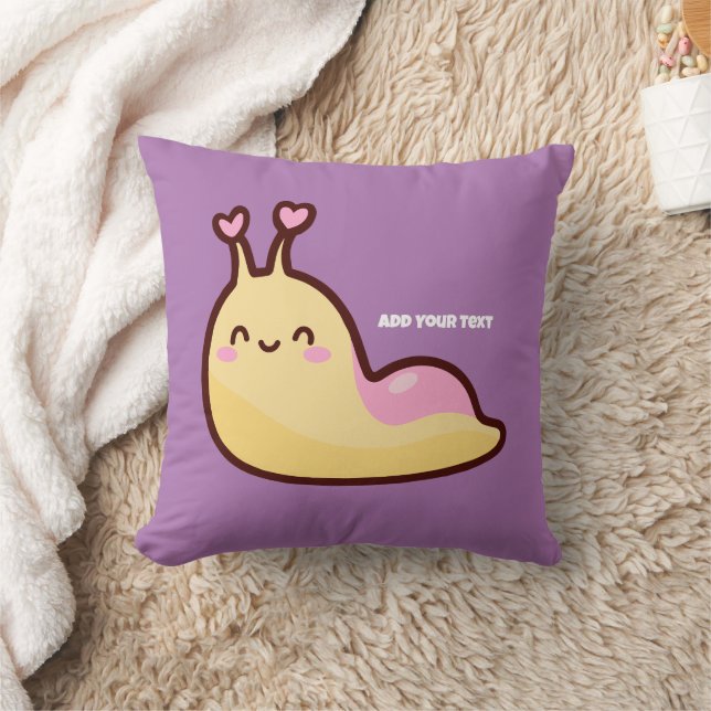 Happy Cute Slug Personalised Text Cushion (Blanket)