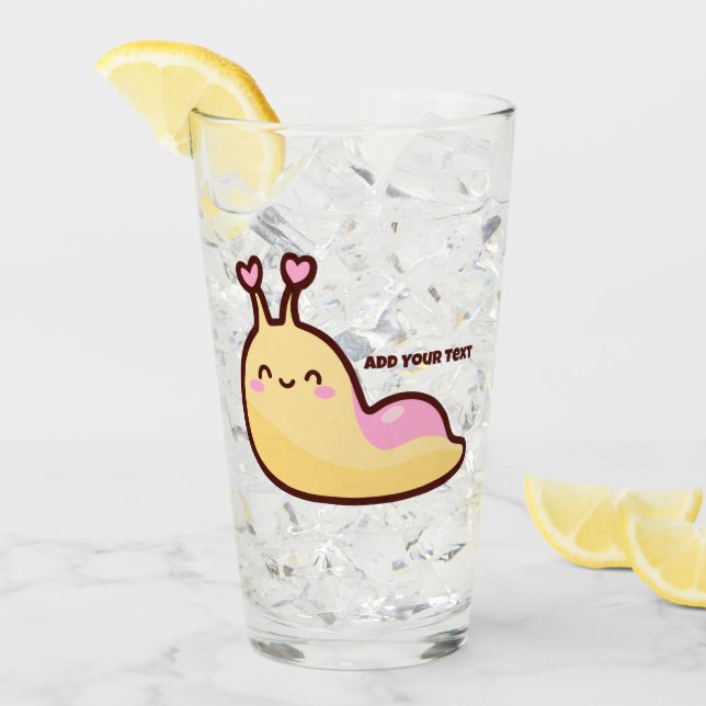 Happy Cute Slug Personalised Text Glass (Front Ice)