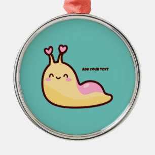 Happy Cute Slug Personalised Text Metal Tree Decoration