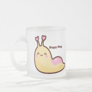 Happy Cute Slug with Personalized Text Frosted Glass Coffee Mug