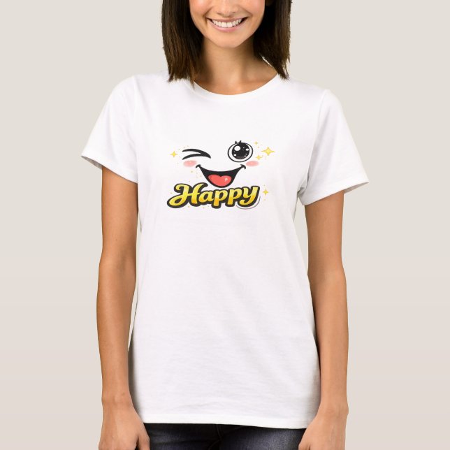 Happy Cute Smiley Face Graphic T-Shirt for Women (Front)