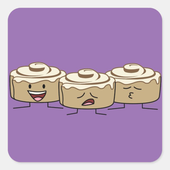 Happy Cute Smiling Cinnamon Rolls Square Sticker (Front)