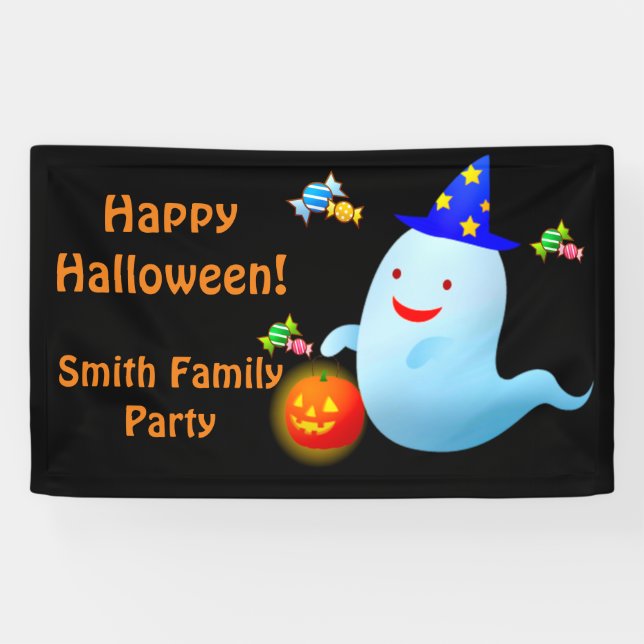 Happy Cute Trick or Treating Halloween Ghost Banner (Horizontal)