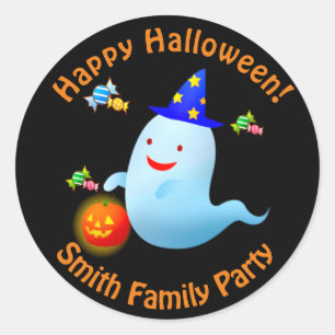 Happy Cute Trick or Treating Halloween Ghost Classic Round Sticker