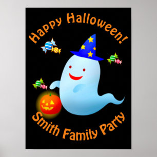 Happy Cute Trick or Treating Halloween Ghost Poster