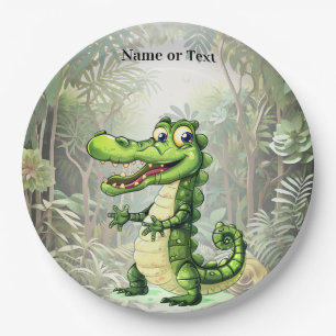 Happy Cute Wild Crocodile Jungle Trees Beautiful Paper Plate