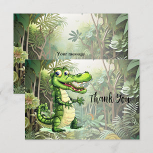 Happy Cute Wild Crocodile Jungle Trees Beautiful Thank You Card