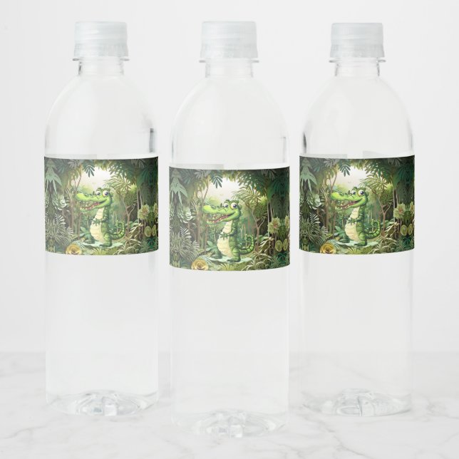 Happy Cute Wild Crocodile Jungle Trees Beautiful Water Bottle Label (Bottles)