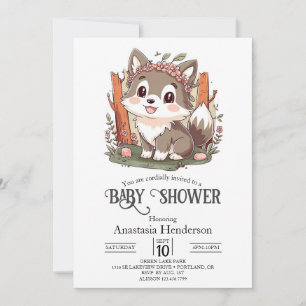 Happy Cute Wolf Baby Shower Invitation