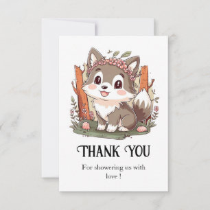 Happy Cute Wolf Baby Shower Thank You Card