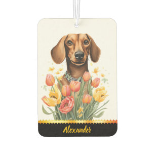 Happy Dachshund and flowers Car Air Freshener