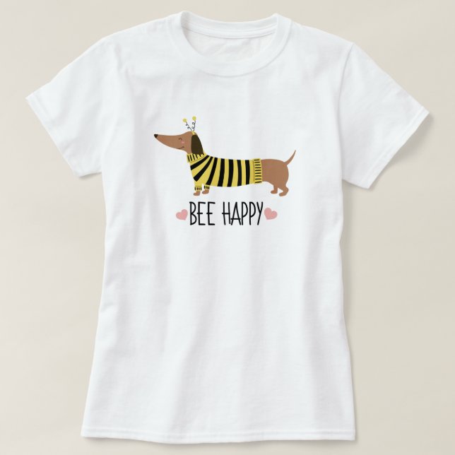 Happy Dachshund Bumblebee T-Shirt (Design Front)